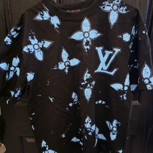 Louis Vuitton Black Tee with Blue Monogram Print